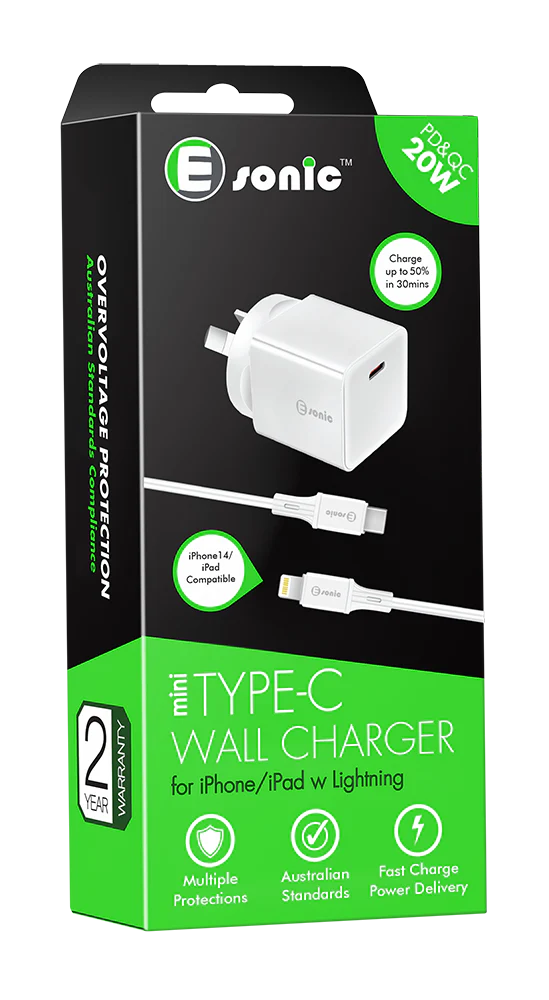 21. E Sonic Type C Wall Charger  with Cable for Iphone Lightning 1 Box x 5 Units