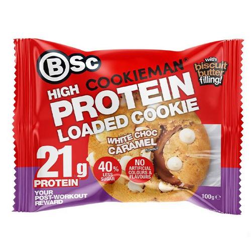BSc x Cookieman High Protein Loaded White Choc Caramel Cookie 100g x 10 Units