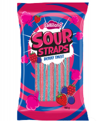 Lollinauts Sour Straps Berry Twist 160g X 12 Bags