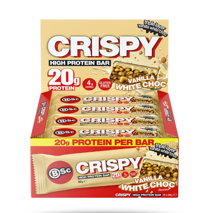 BSC Crunchy Protein Bar Vanilla White Choc 60g X 12 Bars