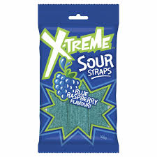 X-Treme Blue Raspberry Sour Straps 160g x 12 Bags