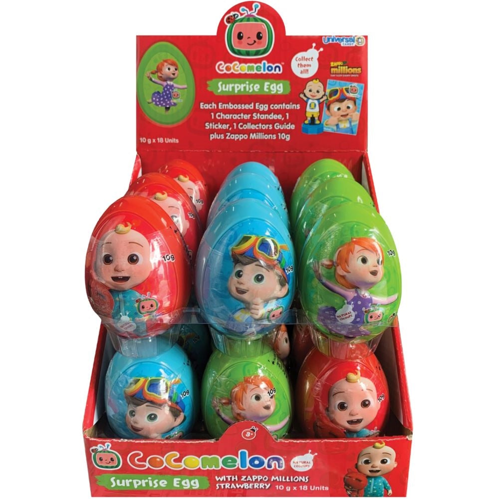 Cocomelon Embossed Surprise Egg with Zappo Millions Strawberry 10g X 18 Units