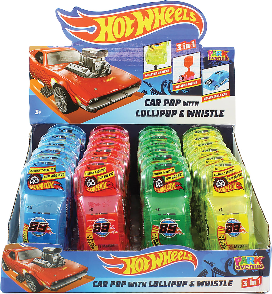 Toy Hot Wheels Car Pops with Lollipop and Whistle 10g X 24 Units