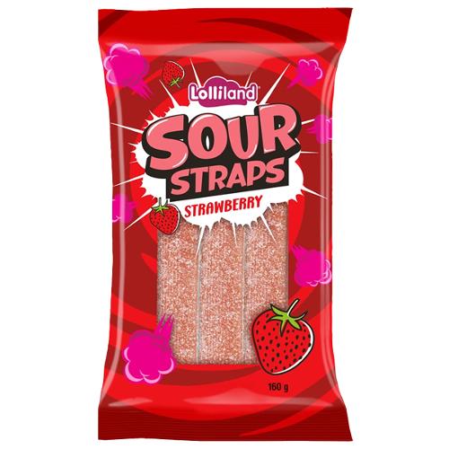 Lollinauts Sour Straps Strawberry 160g X 12 Bags