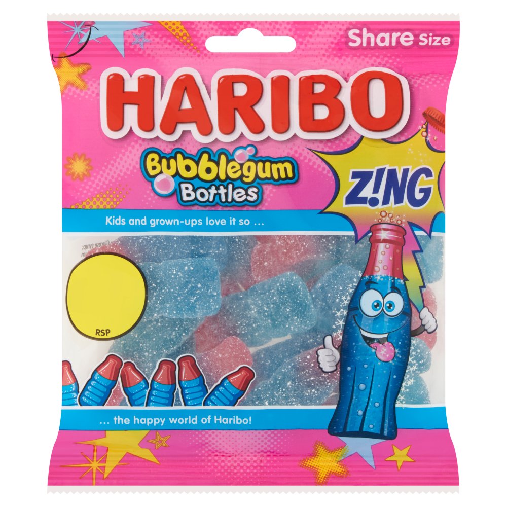 UK Haribo Bubblegum Bottles Zing 176g X 12 Bags