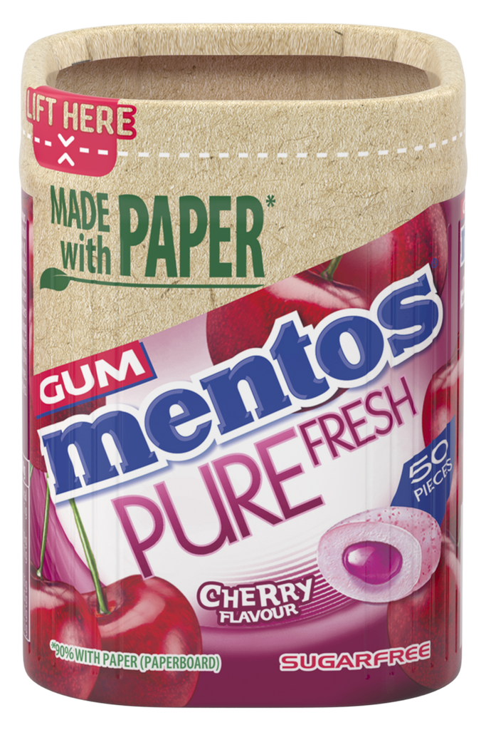 UK Mentos Pure Fresh Gum Paper Bottles Cherry 100g X 6 Units