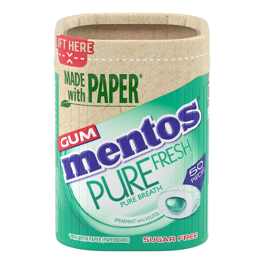 UK Mentos Pure Fresh Gum Paper Bottles Spearmint 100g X 6 Units