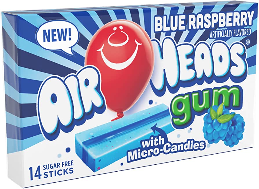 US Airheads Gum Blue Raspberry 14 Sticks x 12 Units