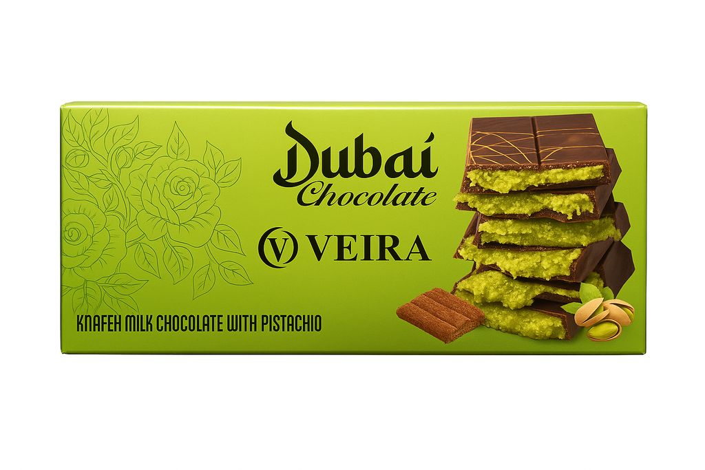 Veira Dubai Chocolate Kunafa & Pistachios 100g X 12 Blocks