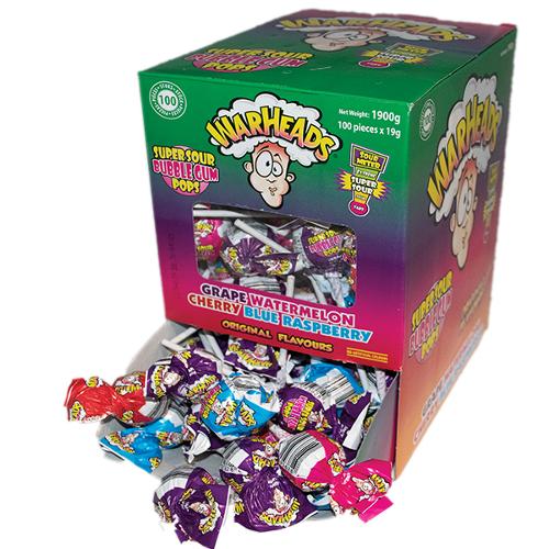 Warheads Super Sour Bubble Gum Pops 19g x 100 Units
