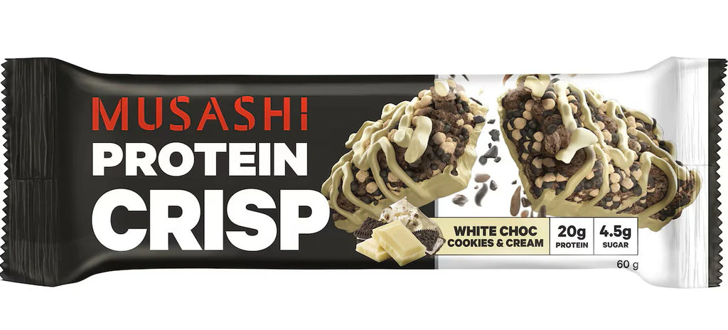 Musashi Protein Crisp White Choc Cookies and Cream 60g x 12 Bars