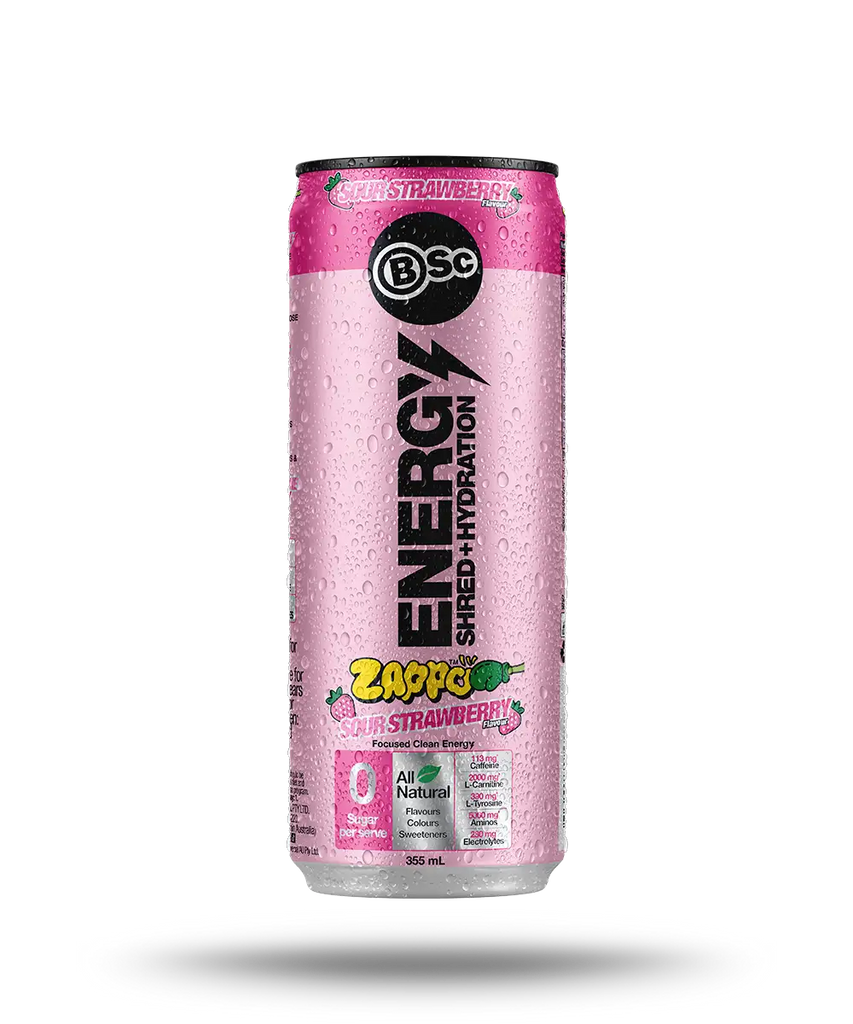 BSC Zappo Sour Strawberry Energy Shred+Hydration 355ML X 12 Cans