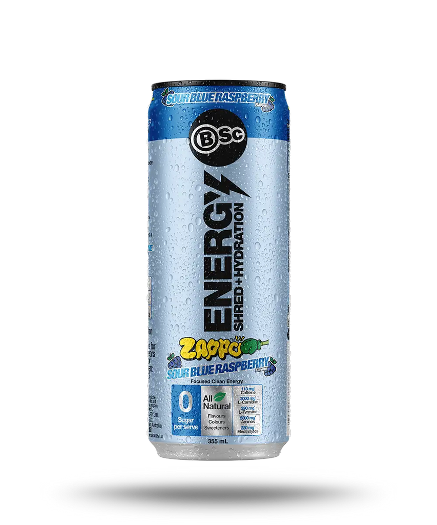 BSC Zappo Sour Blue Raspberry Energy Shred+Hydration 355ML X 12 Cans
