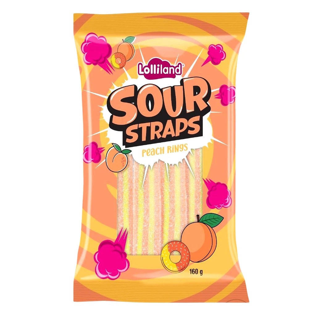 Lollinauts Sour Straps Peach Rings 160g X 12 Bags