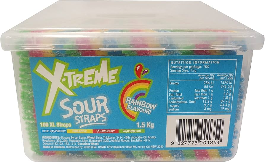 X-treme Sour Straps Rainbow 1.5KG x 1 Tub