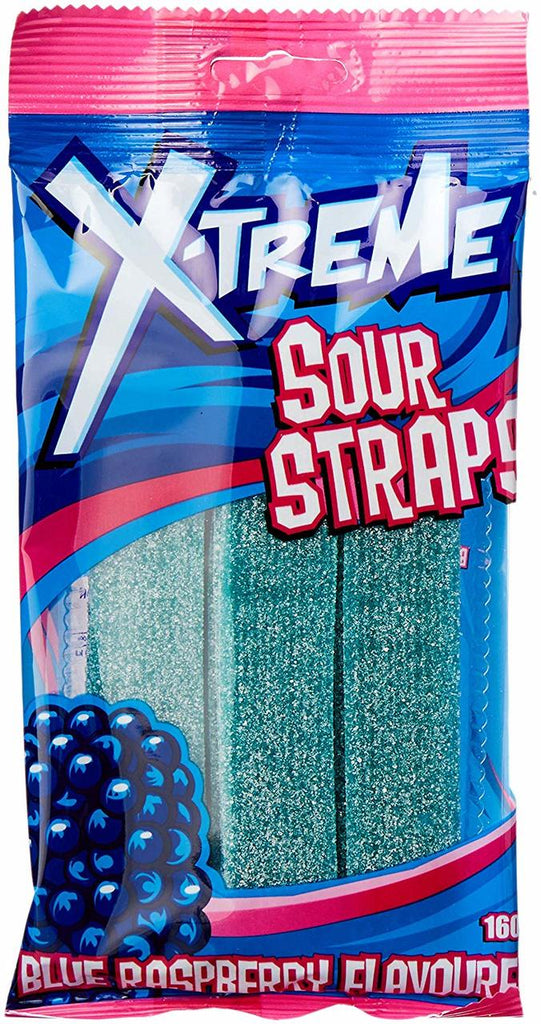 X-Treme Blue Raspberry Sour Straps 160g x 12 Bags